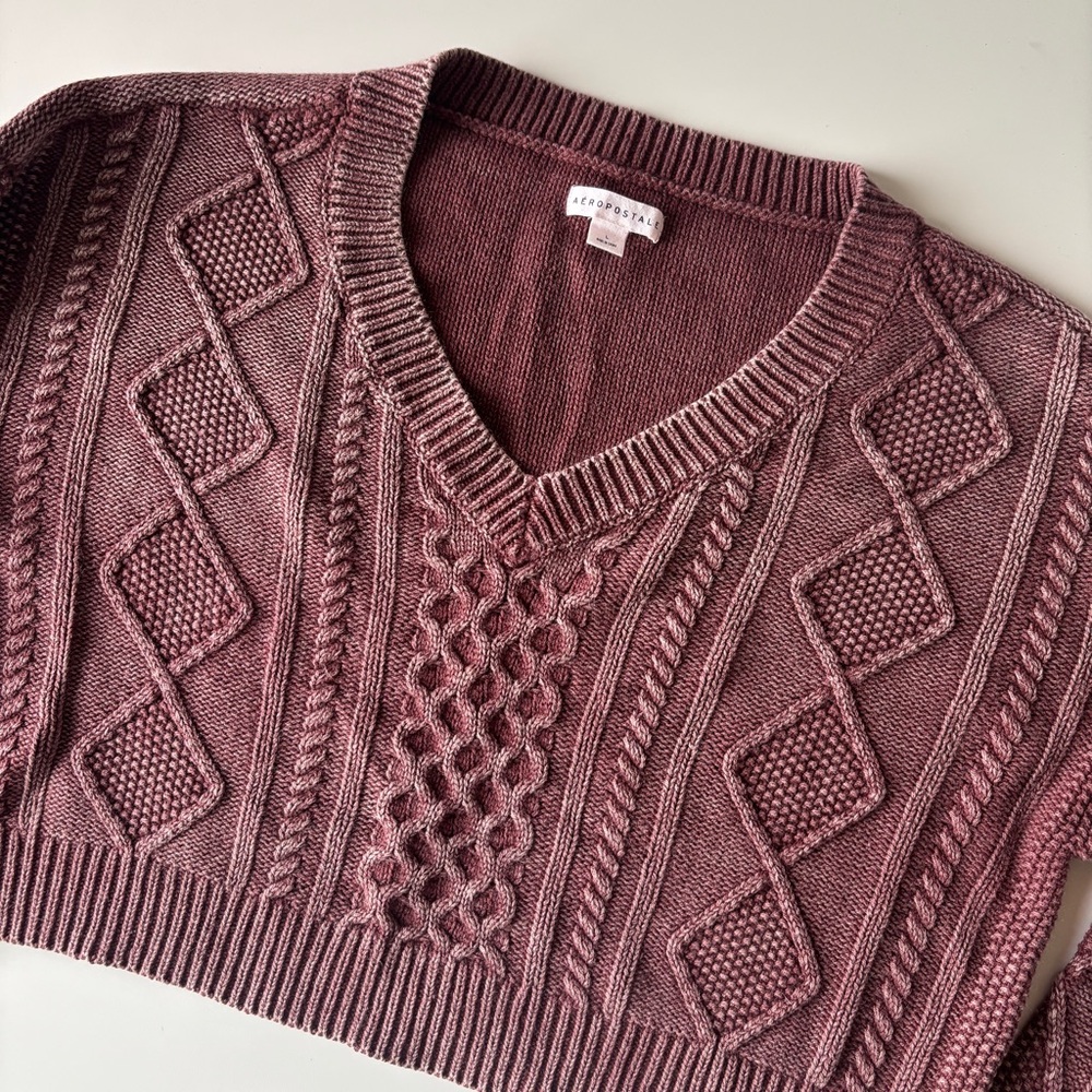 Aeropostale Cropped Cable Knit Sweater, Size L - Picture 4 of 8